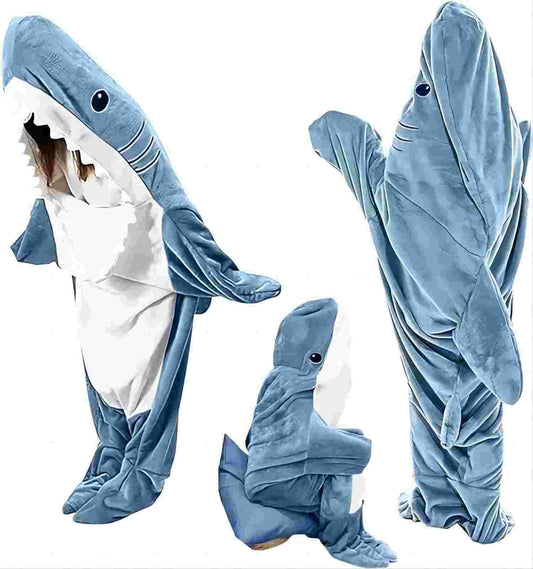 Cozy Flannel Shark Costume Blanket Hoodie Onesie