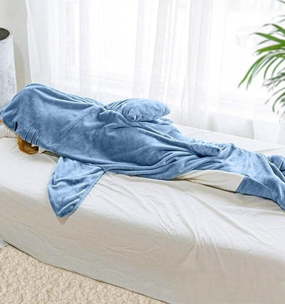 Cozy Flannel Shark Costume Blanket Hoodie Onesie