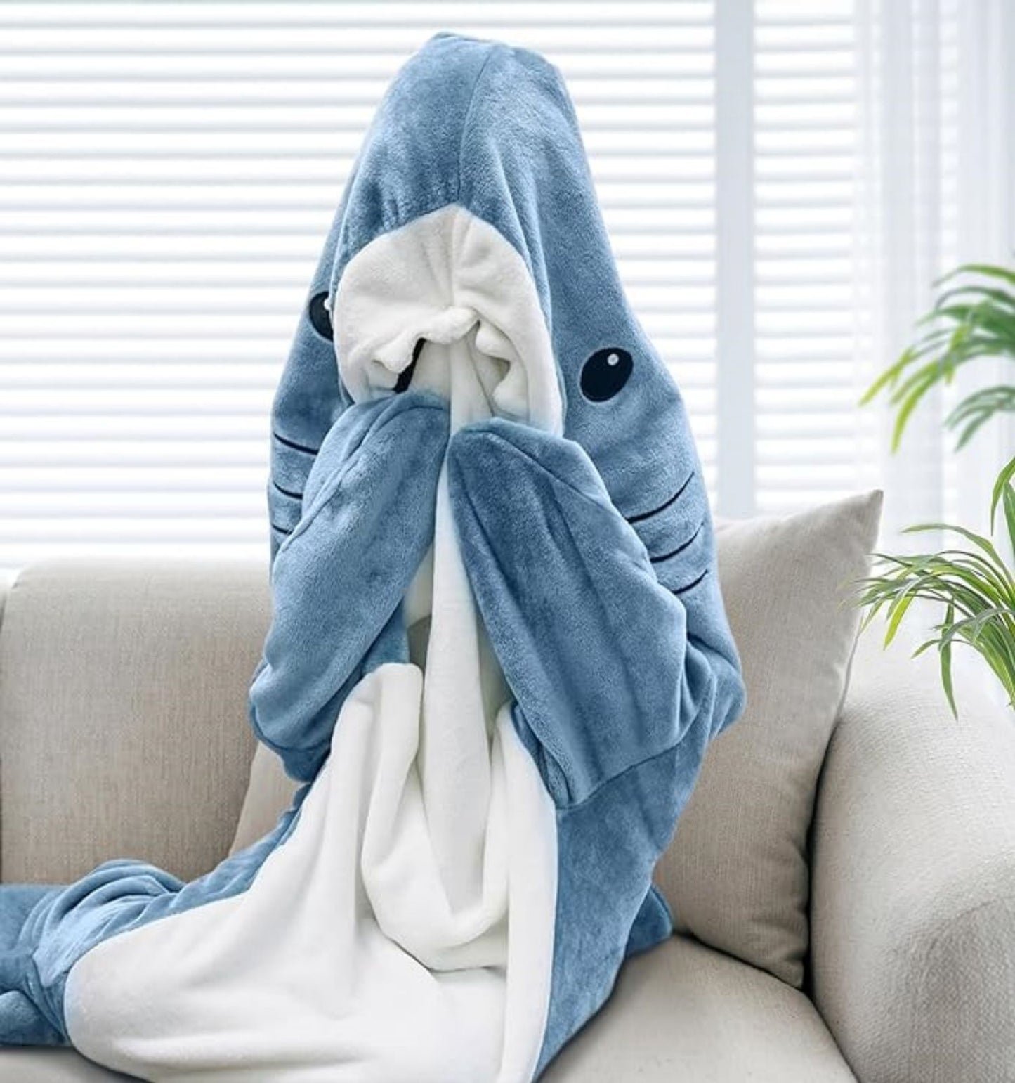 Cozy Flannel Shark Costume Blanket Hoodie Onesie